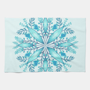 Paño De Cocina Mandala floral - Boho azul turquesa Snowflake
