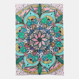 Paño De Cocina Mandala floral de color bohemio