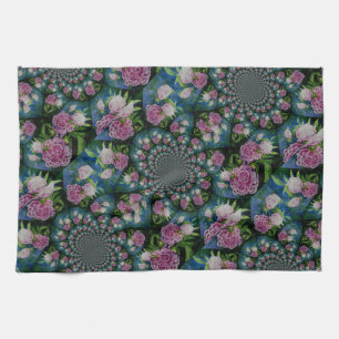 Paño De Cocina Mándala floral de peonía blanca rosa en acuarela