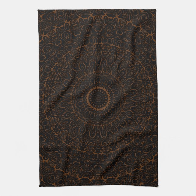 Paño De Cocina Mándala Marrón Chocolate con Intrincada Simetría (Vertical)