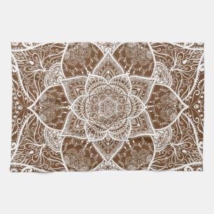 Paño De Cocina Mandala marrón y blanco - Loergann en maíz