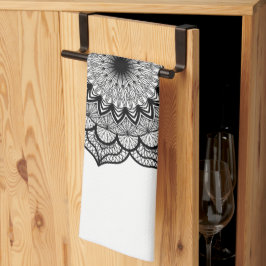 Paño De Cocina Mandalá negro sobre fondo blanco