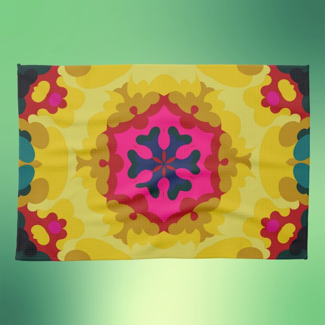 Paño De Cocina Mandala retro azul amarillo y rosa (Subido por el creador)