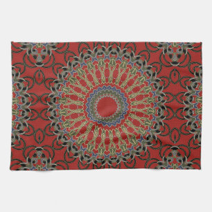 Paño De Cocina Mandala roja, verde y azul