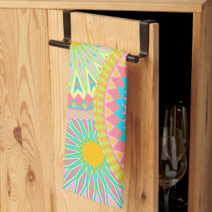 Paño De Cocina Mándala superpuesto rosa azul amarillo menta púrpu