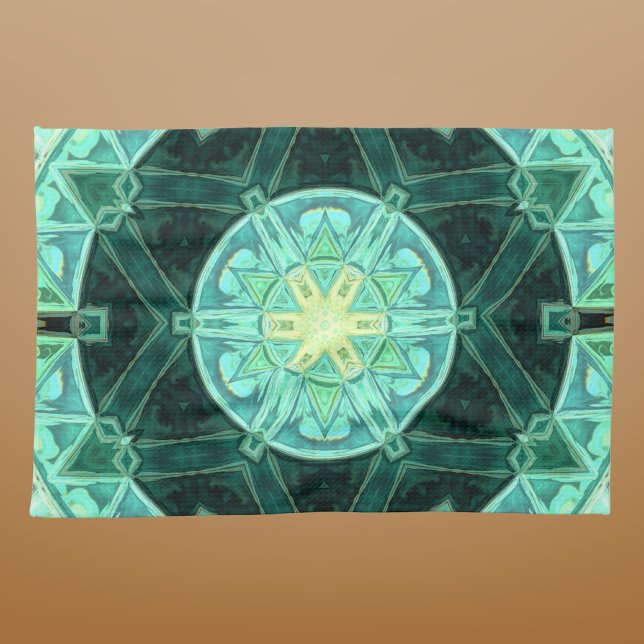 Paño De Cocina Mandala Verde azulada y amarilla (Subido por el creador)