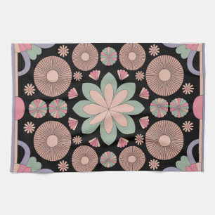 Paño De Cocina Mandalas Florales Retro Pastel Simetría