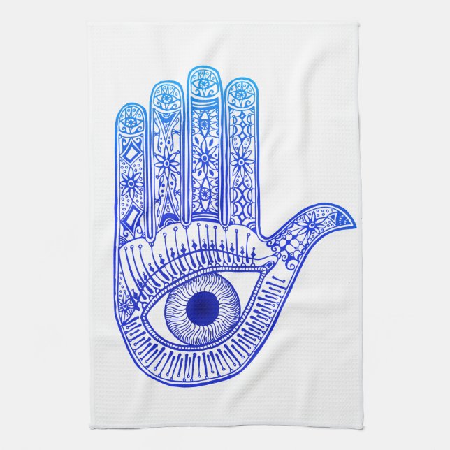 Paño De Cocina Mano Azul Hamsa / Defensa Ojo Mal / Mano María (Vertical)