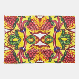 Paño De Cocina Mano Dibujada: Elegancia Ornamental Floral.