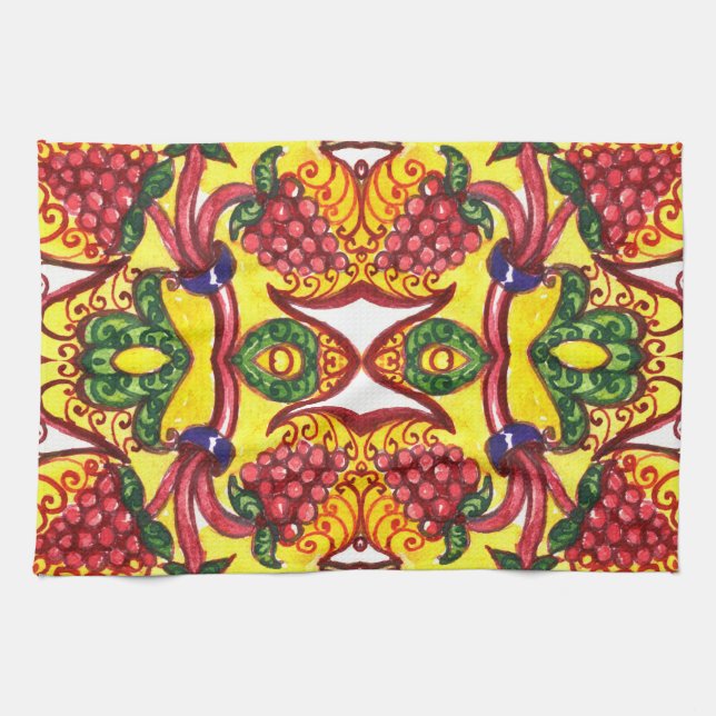 Paño De Cocina Mano Dibujada: Elegancia Ornamental Floral. (Horizontal)