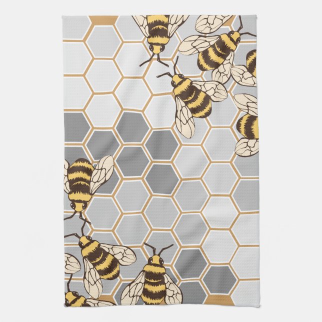 Paño De Cocina Manosee el panal del gris de las abejas (Vertical)