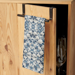 Paño De Cocina Manta con Estampado de Damasco Floral Azul