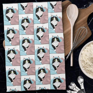Paño De Cocina Mantas de gato color negro blanco de tuxedo rosado