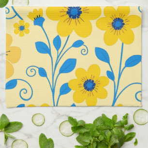 Paño De Cocina Mantequilla floral amarilla y azul