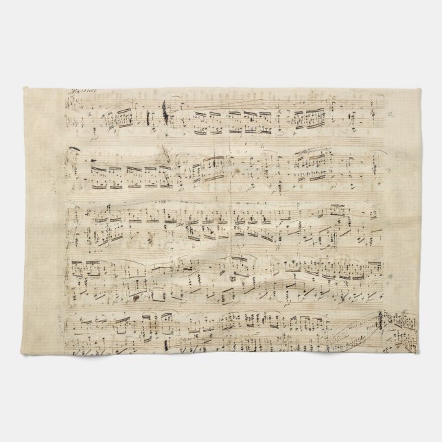 Paño De Cocina Manuscrito de Chopin de música de hojas antiguas (Horizontal)