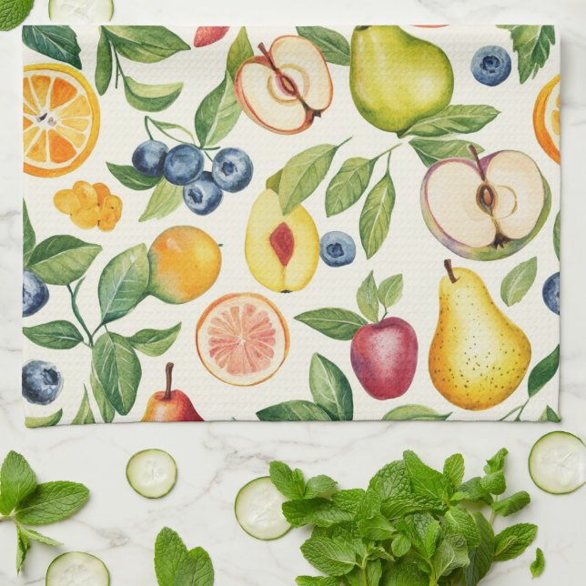 Paño De Cocina Manzanas Peras Arándanos Naranjas Limón Lima Fruta (Doblado)