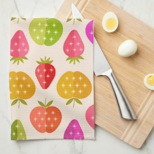 Paño De Cocina Manzanas y fresas coloridas con estrellas retro
