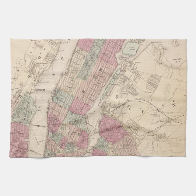 Paño De Cocina Mapa 1868 de Nueva York y de Brooklyn (Horizontal)