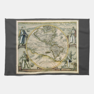 Paño De Cocina Mapa antiguo, 1596, América Sive Novus Orbis