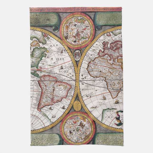 Paño De Cocina Mapa antiguo antiguo inspirado (12) (Vertical)