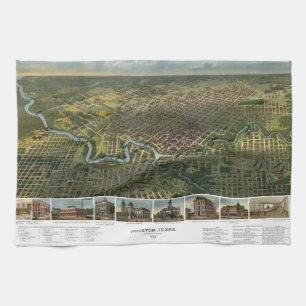 Paño De Cocina Mapa antiguo de Houston, Texas con río Búfalo