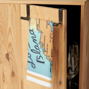 Paño De Cocina Mapa Antiguo de Long Island con Borde