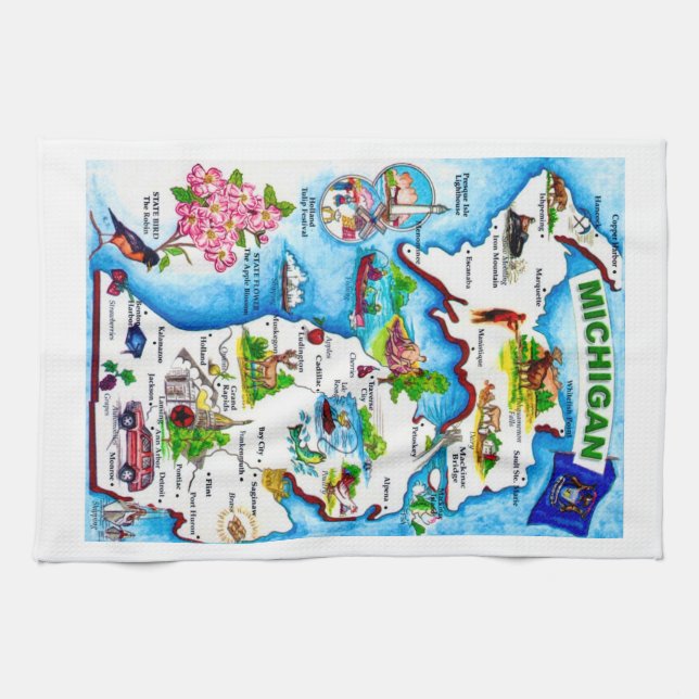 Paño De Cocina Mapa Antiguo de Michigan  (Horizontal)