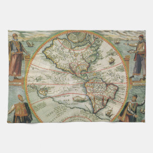 Paño De Cocina Mapa antiguo del mundo de las Américas, Theodor de