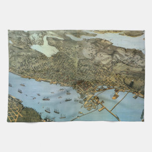 Paño De Cocina Mapa antiguo Vista aérea Ciudad de Seattle Washing