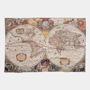 Paño De Cocina Mapa cartográfico antiguo