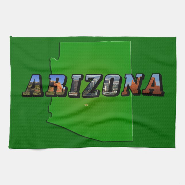 Paño De Cocina Mapa de Arizona y texto de imagen (Horizontal)