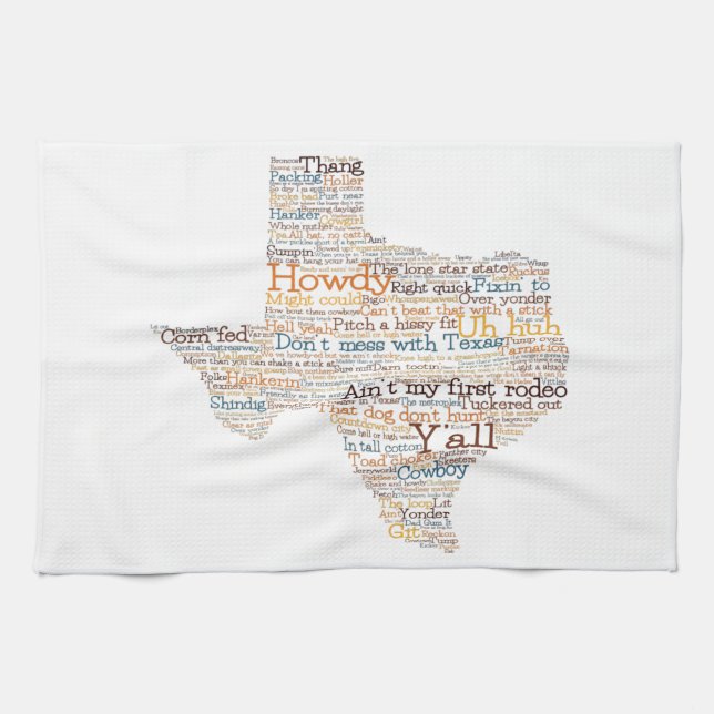 Paño De Cocina Mapa de arte de palabras jerárquicas de Texas USA (Horizontal)