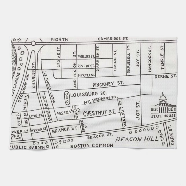 Paño De Cocina Mapa de Beacon Hill de Boston (Horizontal)