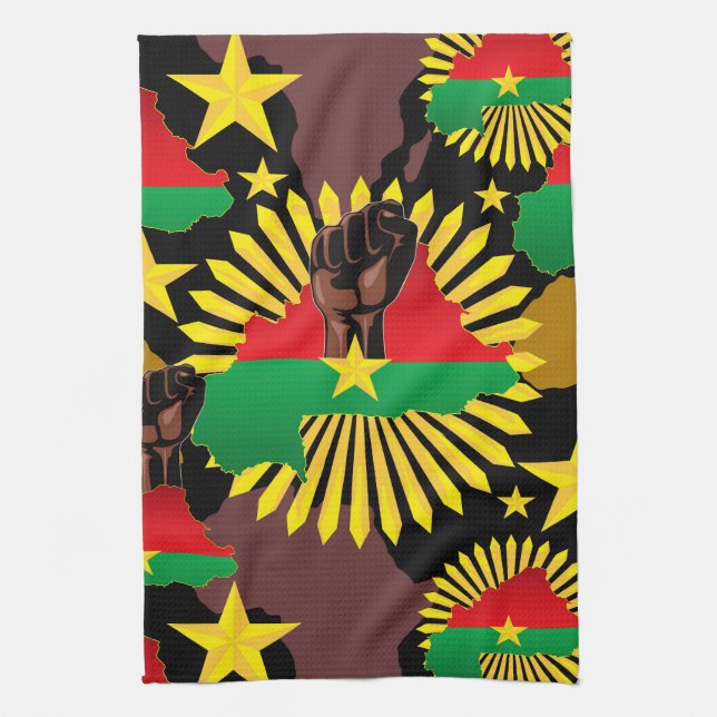Paño De Cocina Mapa de Burkina, bandera y puño de la revolución (Vertical)