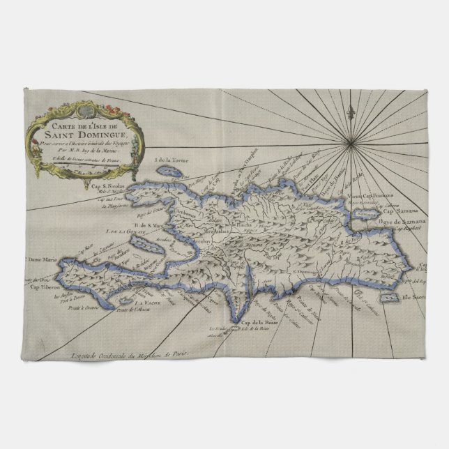 Paño De Cocina Mapa de época de la República Dominicana (1750) (Horizontal)