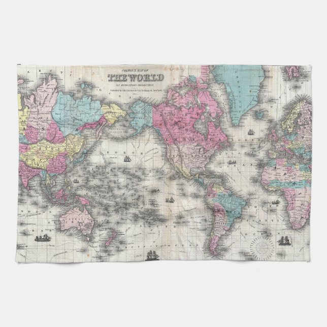 Paño De Cocina Mapa de época del mundo (1852) (Horizontal)