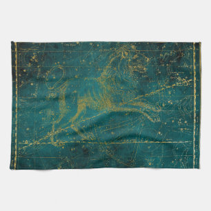 Paño De Cocina Mapa de estrellas de León Verde y Oro de Vintage