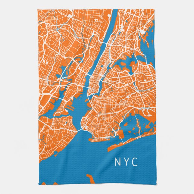 Paño De Cocina Mapa de Guay en Nueva York | NYC | Turquesa y Nara (Vertical)