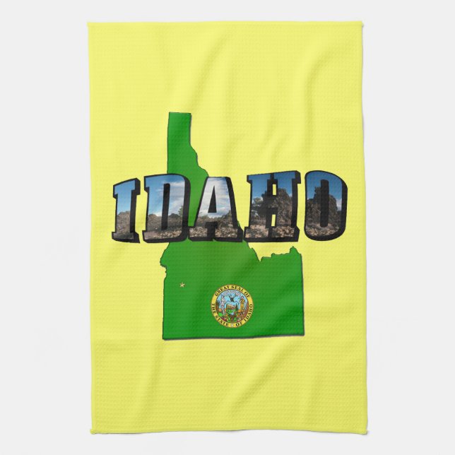 Paño De Cocina Mapa de Idaho, Sello y texto de imagen (Vertical)