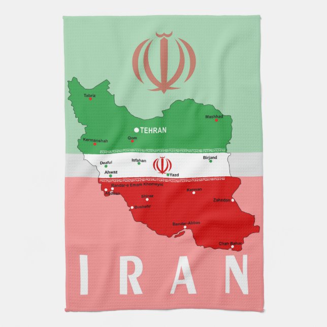 Paño De Cocina Mapa de Irán con bandera y emblema (Vertical)