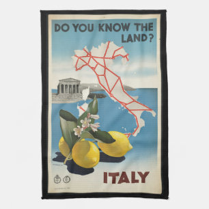 Paño De Cocina Mapa de Italia del viaje del vintage con los