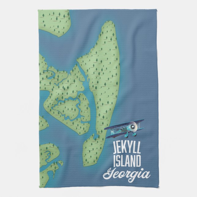 Paño De Cocina Mapa de Jekyll Island Georgia EE. UU. (Vertical)