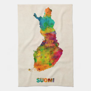 Paño De Cocina Mapa de la acuarela de Finlandia (Suomi)