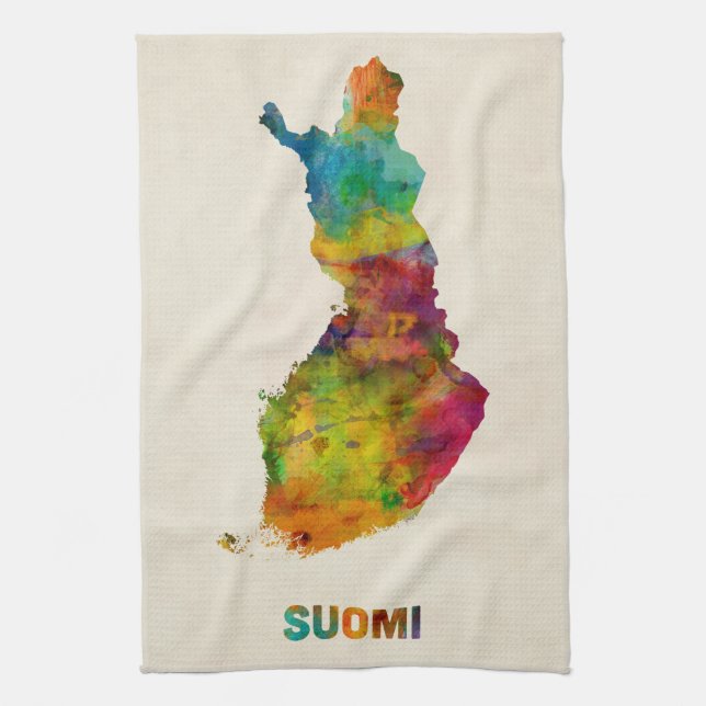 Paño De Cocina Mapa de la acuarela de Finlandia (Suomi) (Vertical)