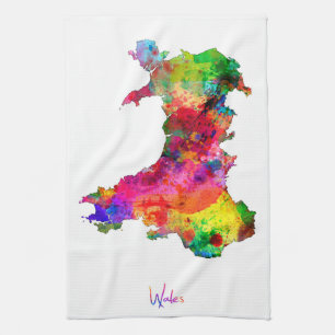 Paño De Cocina Mapa de la acuarela de País de Gales
