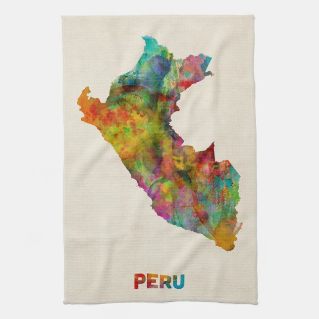 Paño De Cocina Mapa de la acuarela de Perú (Vertical)