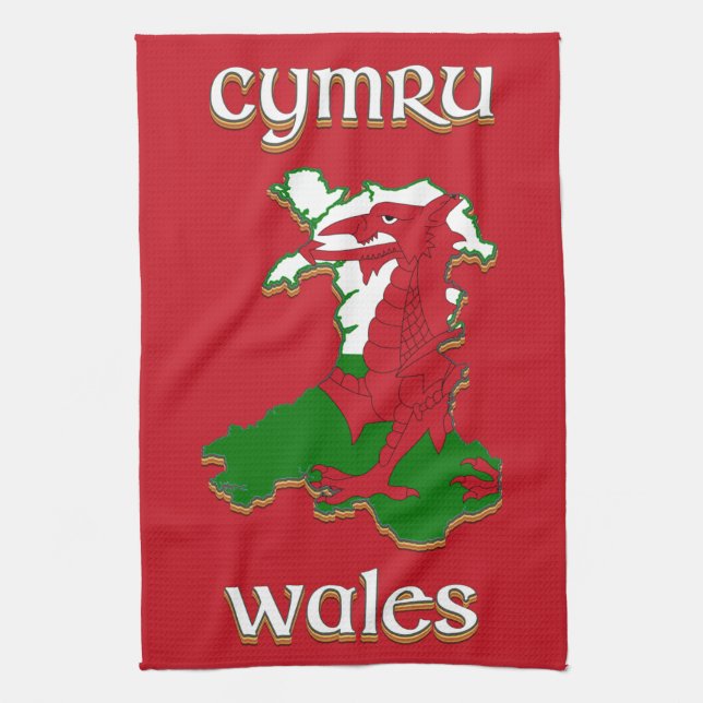 Paño De Cocina Mapa de la bandera de Gales Cymru (Vertical)