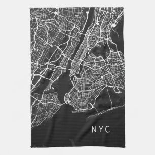 Paño De Cocina Mapa de la ciudad de Nueva York  NYC  Blanco y neg