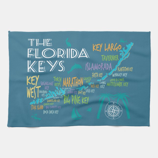 Paño De Cocina Mapa de la diversión de las llaves de la Florida (Horizontal)