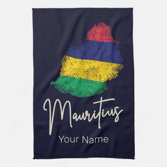 Paño De Cocina Mapa de la isla de Mauricio: Bandera de cosecha de (Vertical)